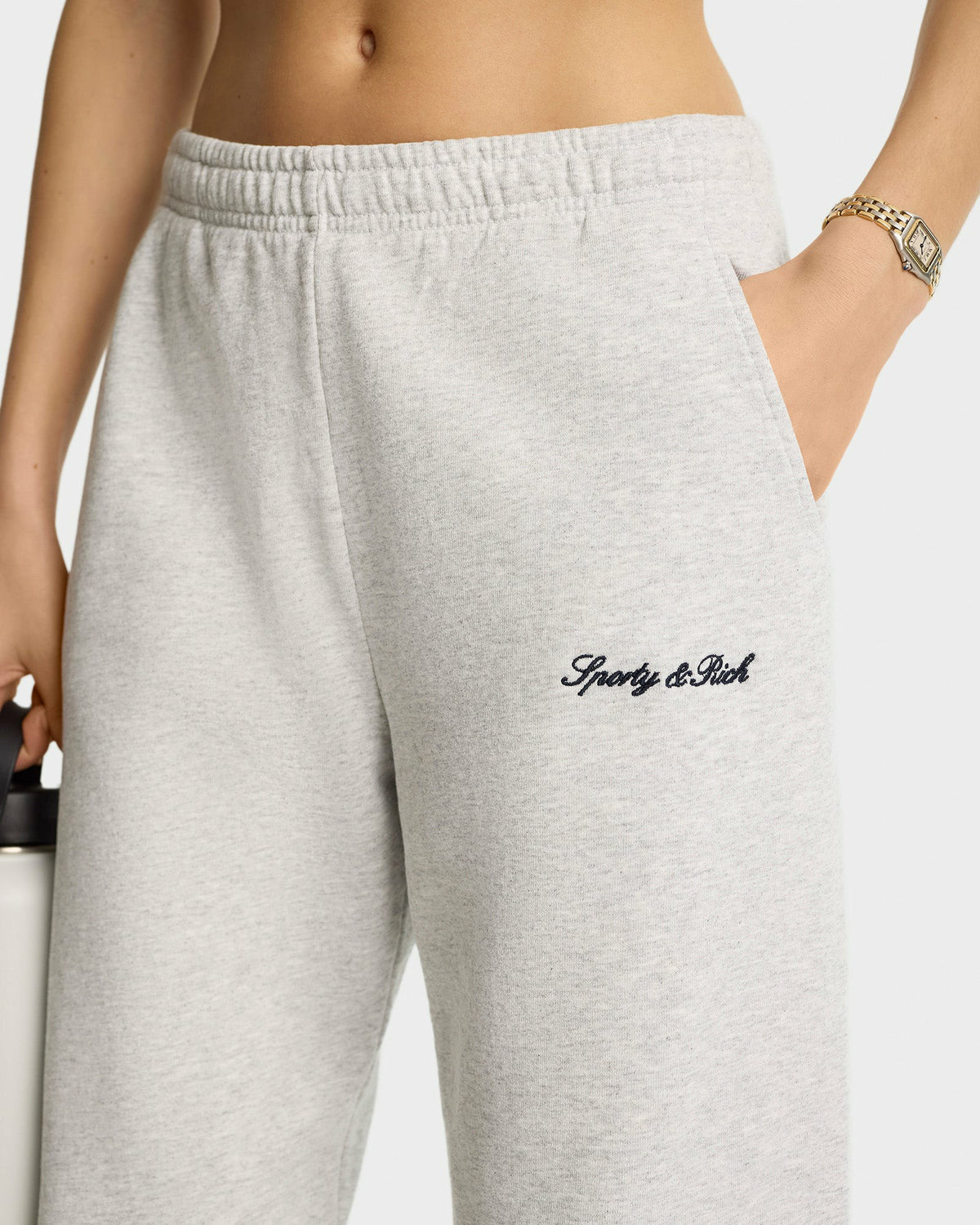 Sporty & Rich Syracuse Embroidered Sweatpant - Heather Gray/Navy