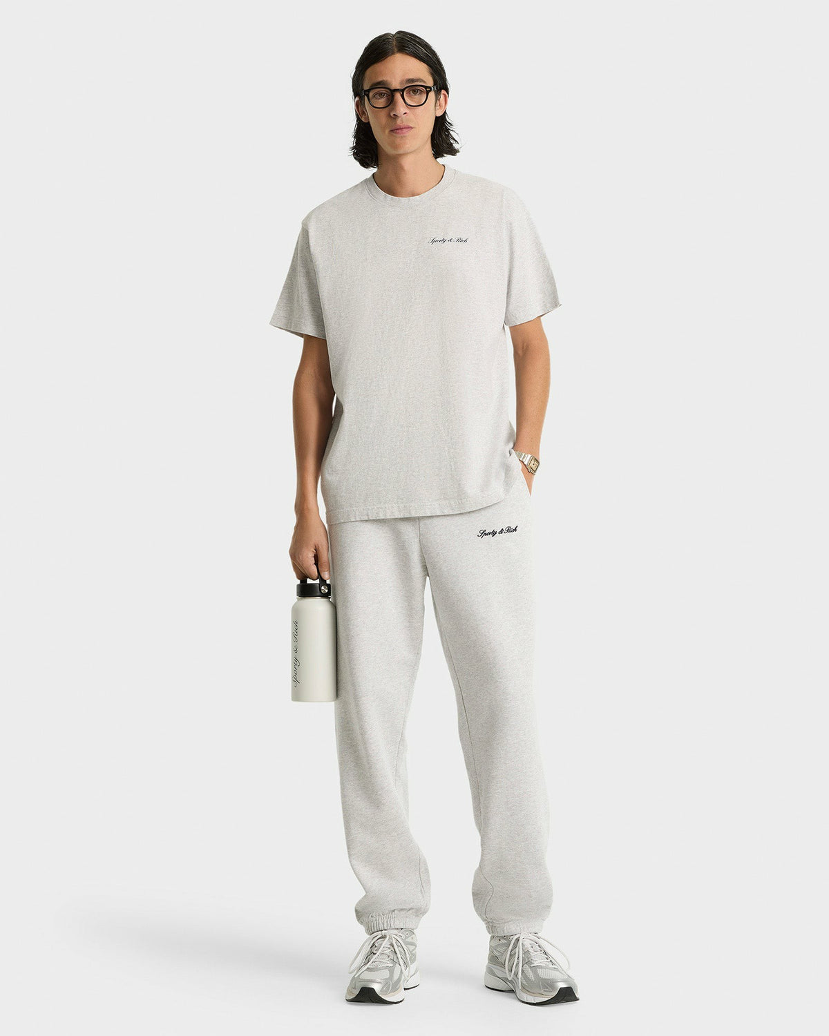 Sporty & Rich Syracuse Embroidered Sweatpant - Heather Gray/Navy