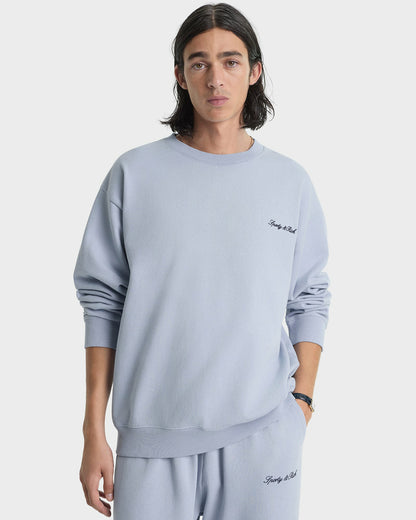 Sporty & Rich Signature Logo Embroidered Wide Sweatpant - Faded Blue/Navy