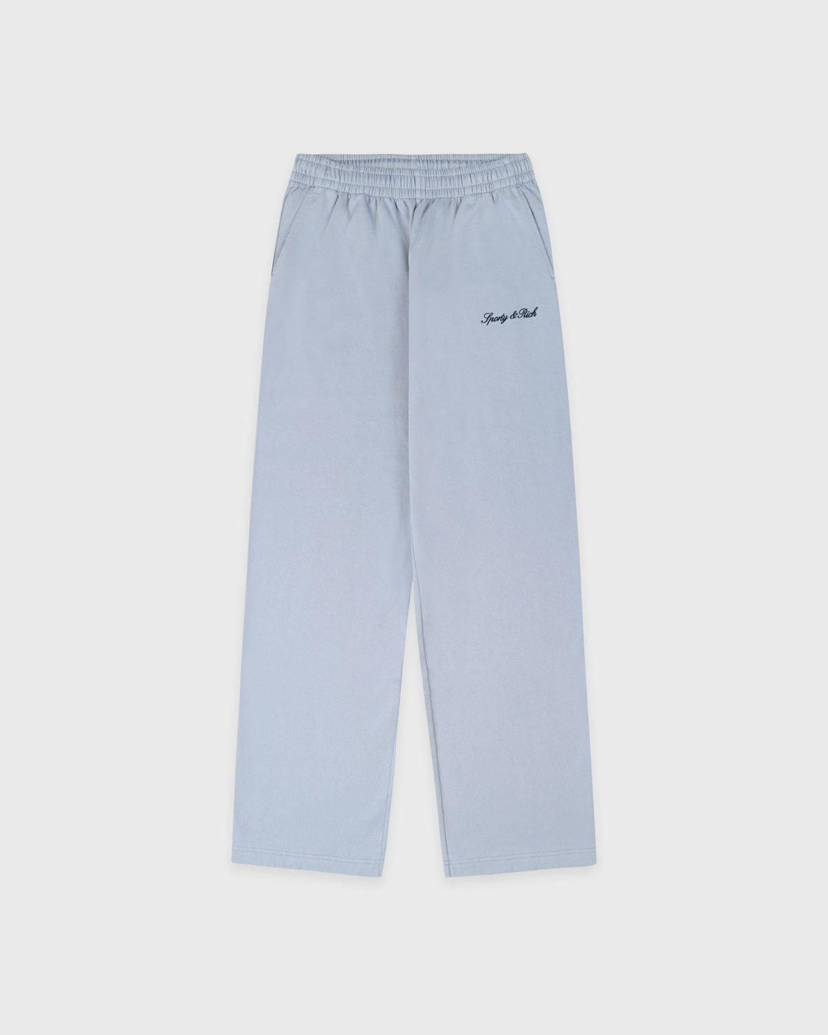 Sporty & Rich Signature Logo Embroidered Wide Sweatpant - Faded Blue/Navy