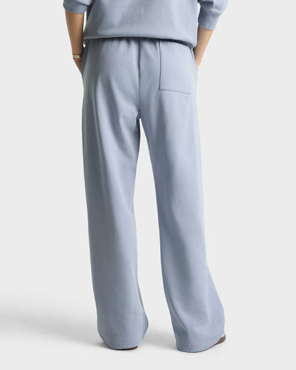 Sporty & Rich Signature Logo Embroidered Wide Sweatpant - Faded Blue/Navy