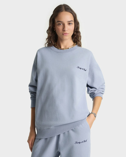 Sporty & Rich Signature Logo Embroidered Wide Sweatpant - Faded Blue/Navy