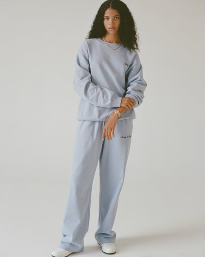 Sporty & Rich Signature Logo Embroidered Wide Sweatpant - Faded Blue/Navy
