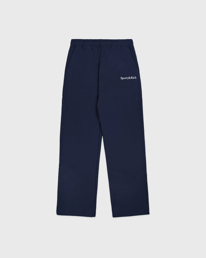 Sporty & Rich Serif Logo Wide Sweatpant - Navy/White