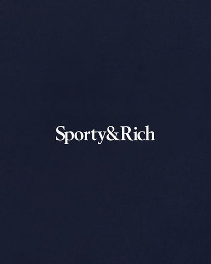 Sporty & Rich Serif Logo Wide Sweatpant - Navy/White
