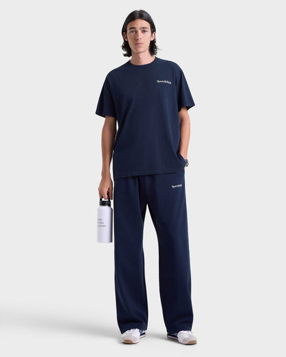 Sporty & Rich Serif Logo Wide Sweatpant - Navy/White