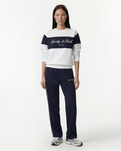 Sporty & Rich Signature Logo Retro Track Pant - Dark Navy
