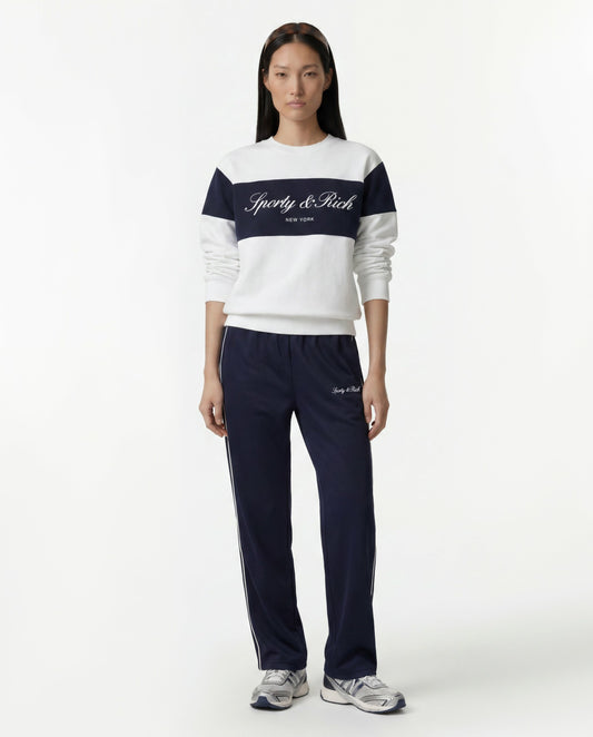 Sporty & Rich Signature Logo Retro Track Pant - Dark Navy