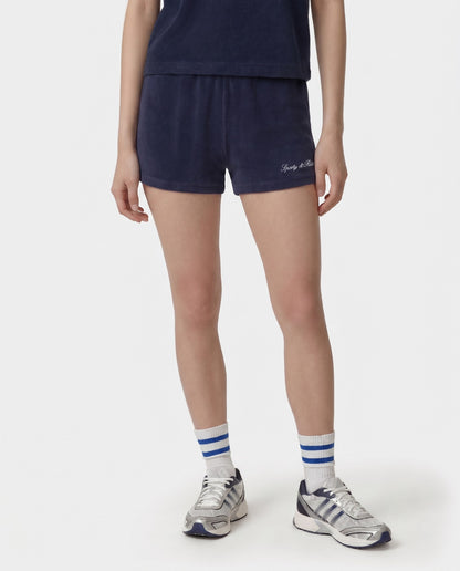 Sporty & Rich Signature Logo Terry Short - Light Navy/White