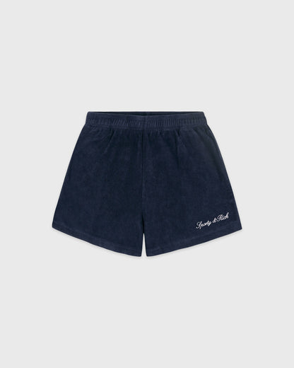 Sporty & Rich Signature Logo Terry Short - Light Navy/White