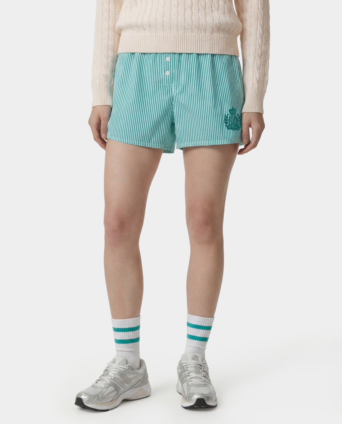 Sporty & Rich NY Crest Mini Boxer - Amalfi Green Striped