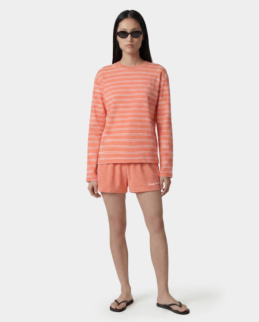 Sporty & Rich Signature Logo Terry Short - Flamingo/White
