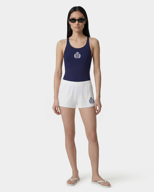 Sporty & Rich NY Crest Embroidered Disco Short - White/Light Navy