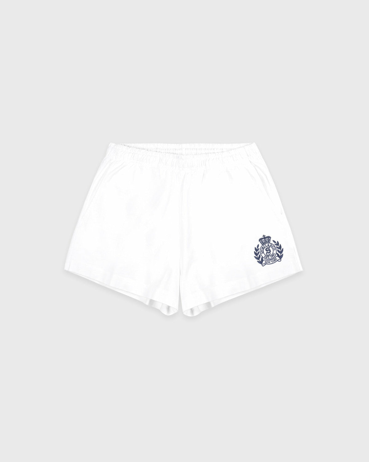 Sporty & Rich NY Crest Embroidered Disco Short - White/Light Navy