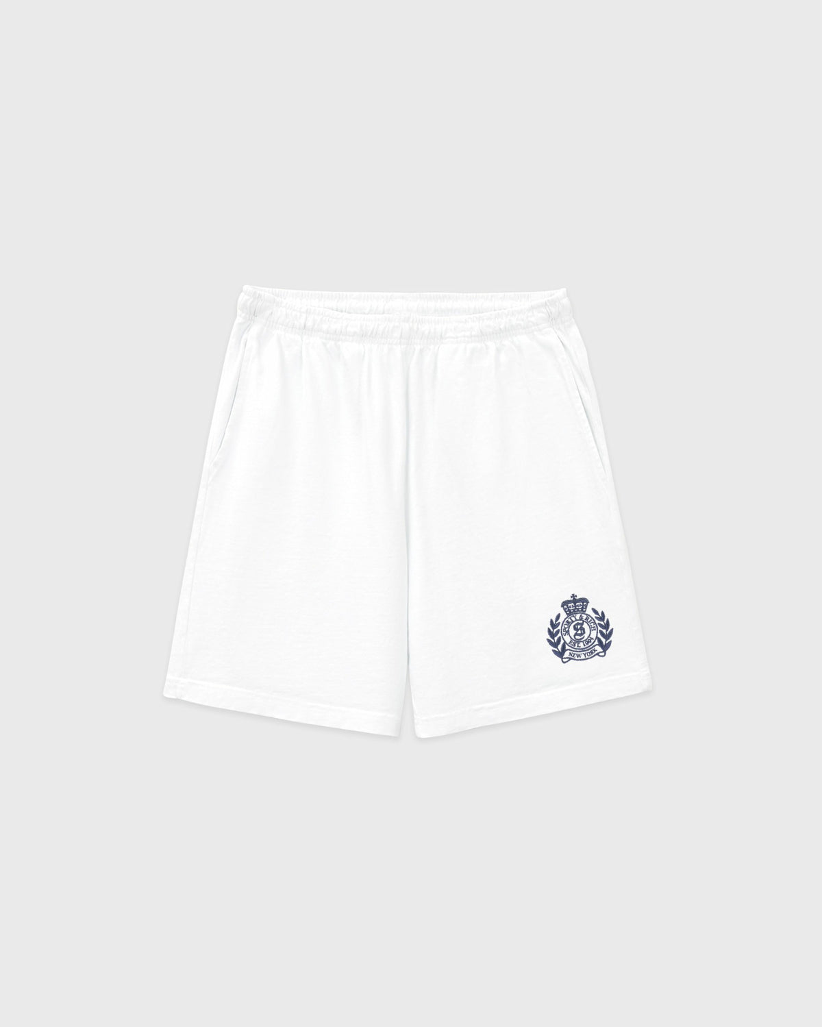 Sporty & Rich NY Crest Embroidered Gym Short - White/Light Navy