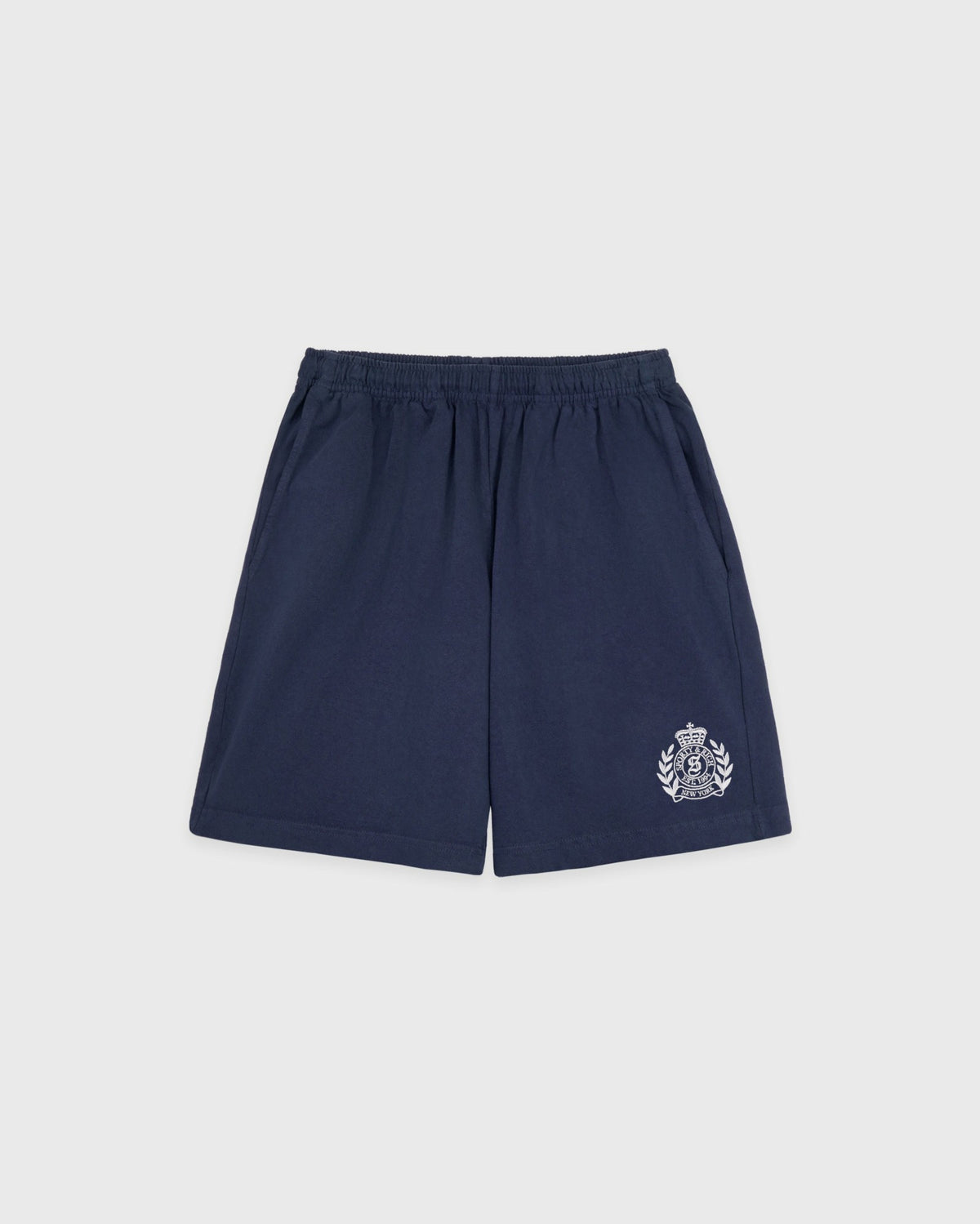 Sporty & Rich NY Crest Embroidered Gym Short - Light Navy/White