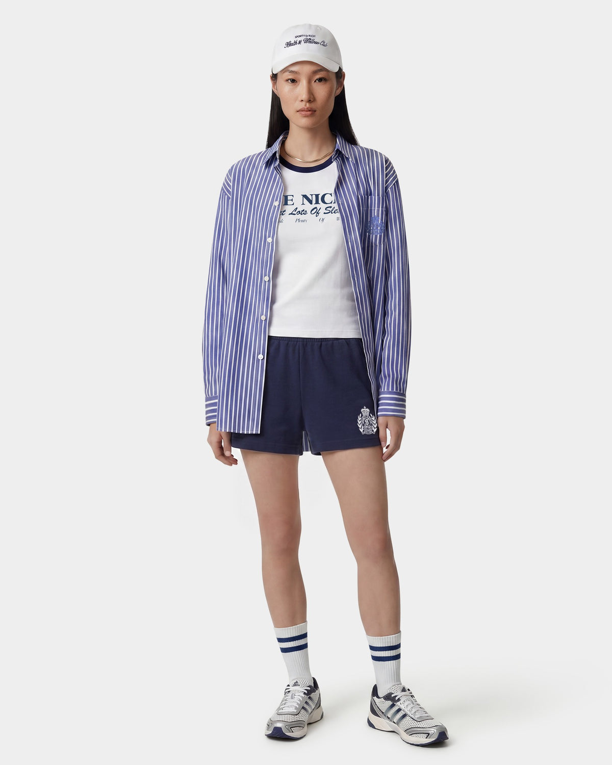 Sporty & Rich NY Crest Embroidered Disco Short - Light Navy/White