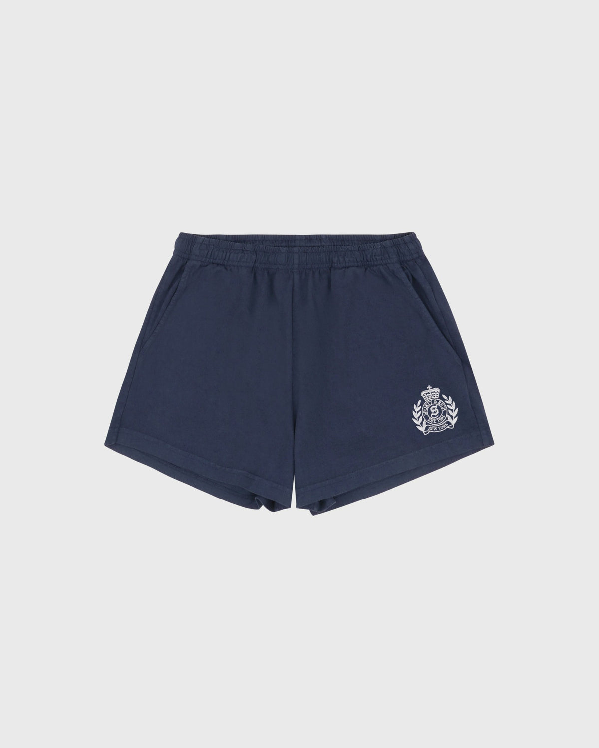Sporty & Rich NY Crest Embroidered Disco Short - Light Navy/White