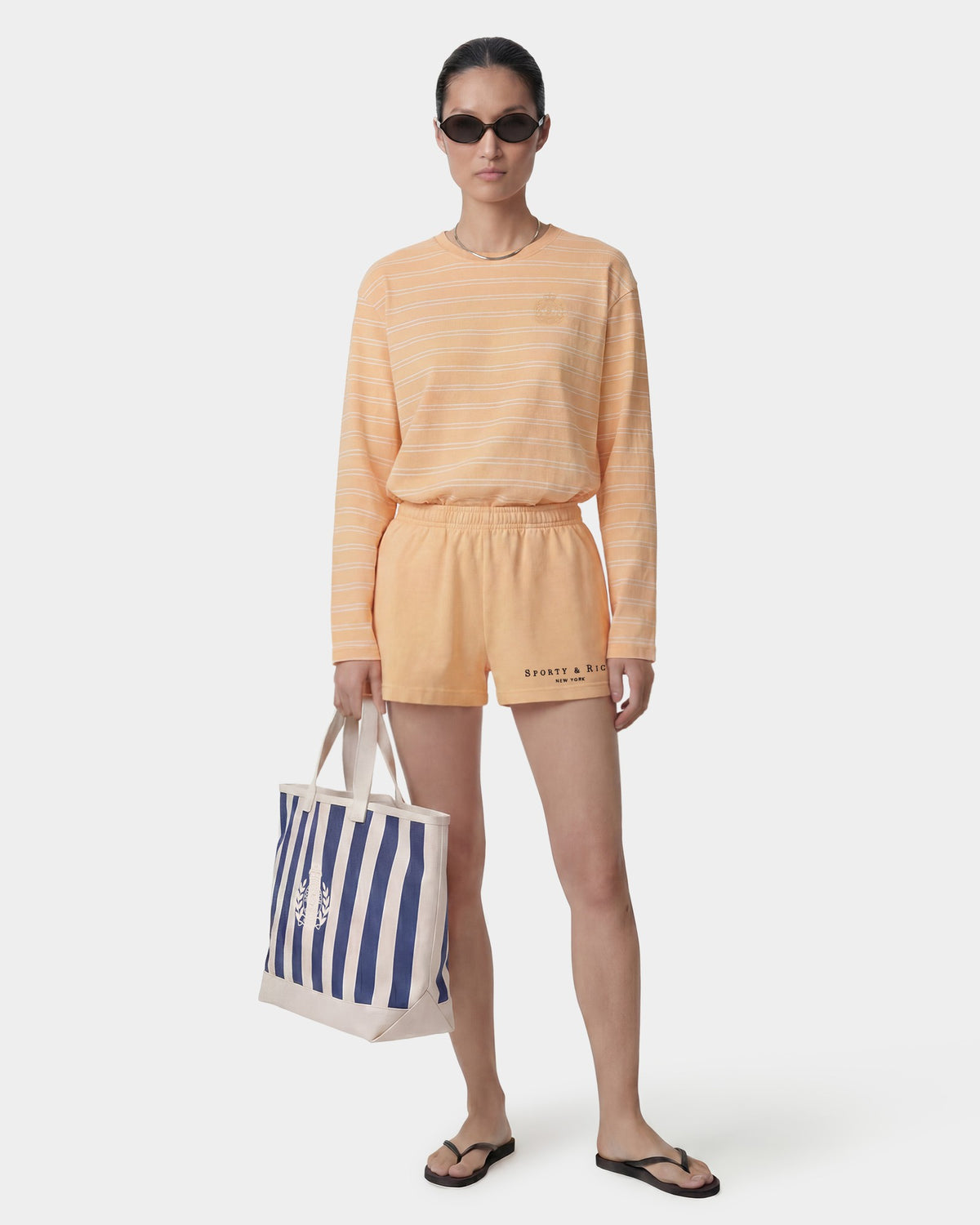 Sporty & Rich Title Embroidered Disco Short - Limone/Light Navy