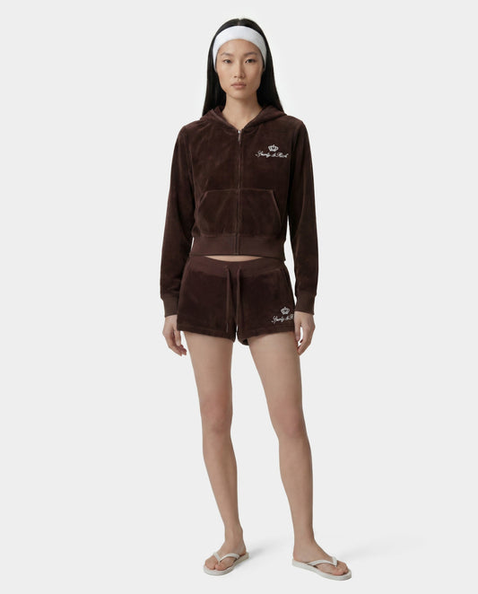 Sporty & Rich Juicy Script Velour Short - Chocolate