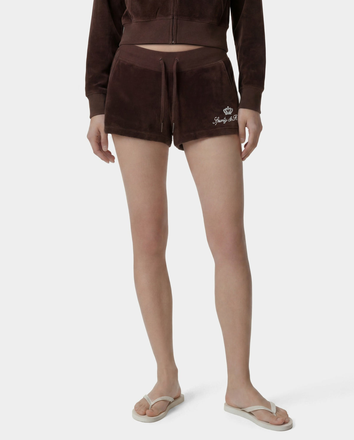 Sporty & Rich Juicy Script Velour Short - Chocolate
