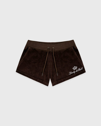 Sporty & Rich Juicy Script Velour Short - Chocolate