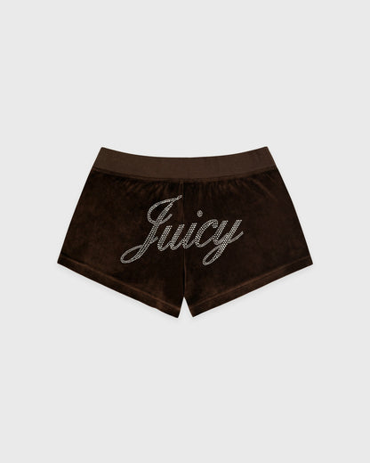 Sporty & Rich Juicy Script Velour Short - Chocolate