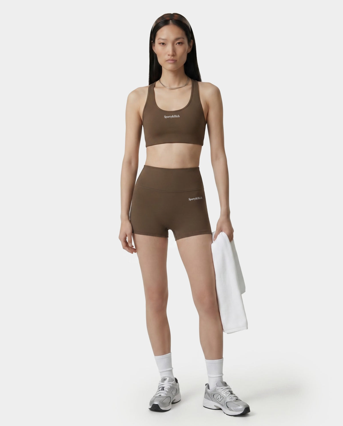 Sporty & Rich Serif Logo Mini Biker Short - Sand