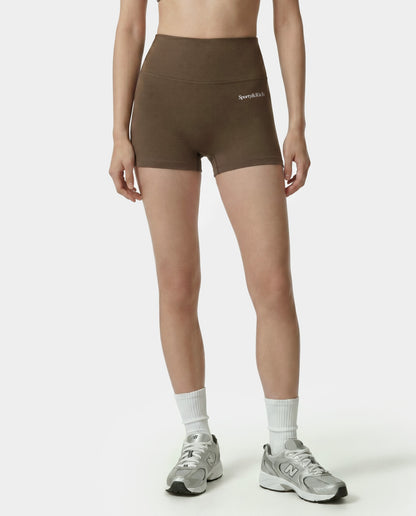 Sporty & Rich Serif Logo Mini Biker Short - Sand