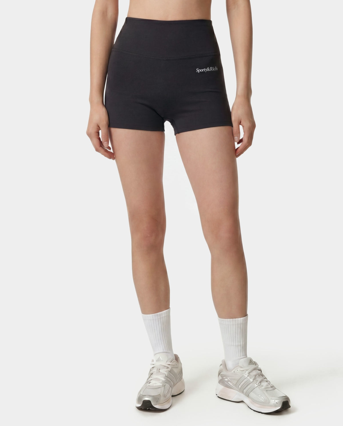 Sporty & Rich Serif Logo Mini Biker Short - Carbon