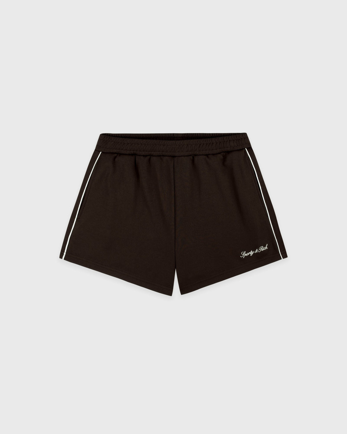 Sporty & Rich Serif Logo Retro Track Short - Cioco/White
