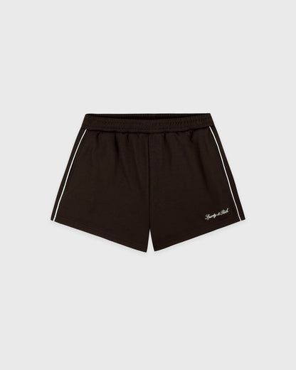 Sporty & Rich Serif Logo Retro Track Short - Cioco/White