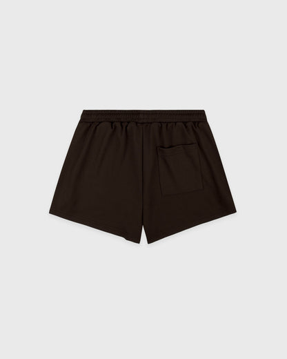 Sporty & Rich Serif Logo Retro Track Short - Cioco/White