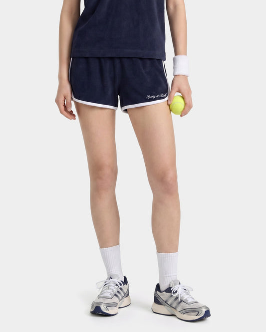 Sporty & Rich Signature Logo Terry Short - Navy/White