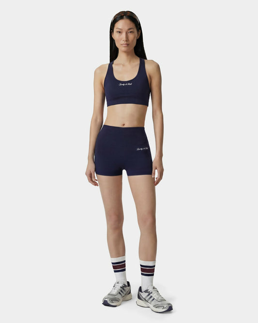 Sporty & Rich Signature Logo Mini Biker Short - Navy/White