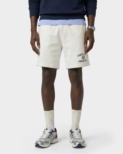 Sporty & Rich Varsity Crest Gym Short - Ecru/Navy