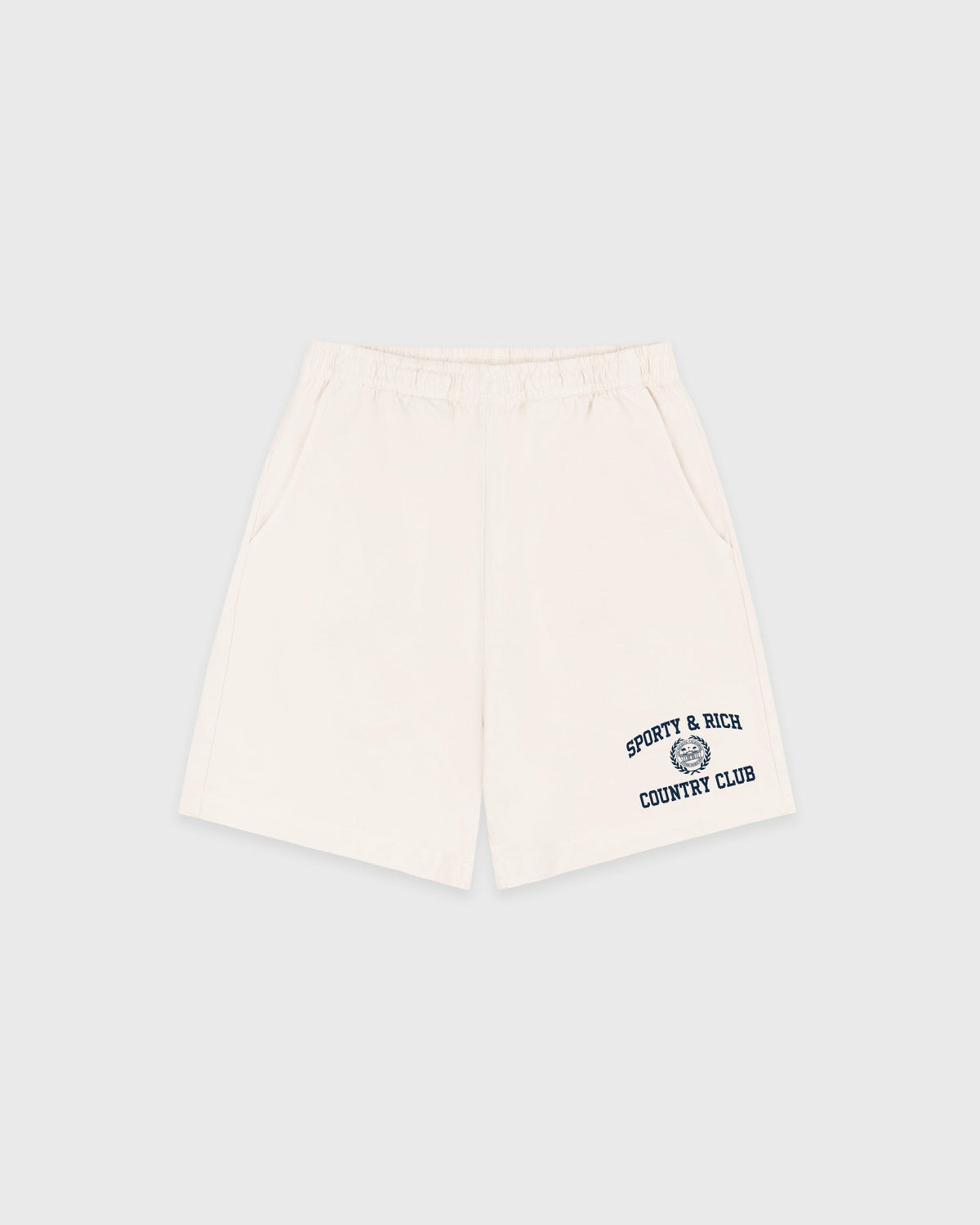 Sporty & Rich Varsity Crest Gym Short - Ecru/Navy