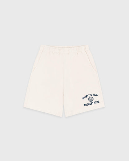 Sporty & Rich Varsity Crest Gym Short - Ecru/Navy