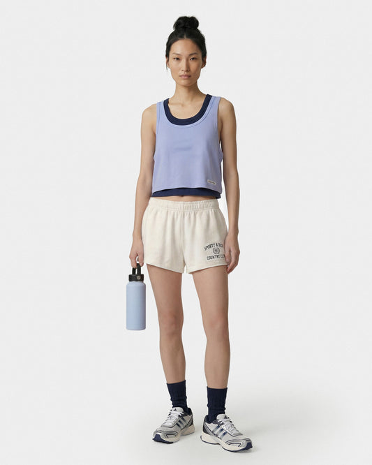 Sporty & Rich Varsity Crest Disco Short - Ecru/Navy