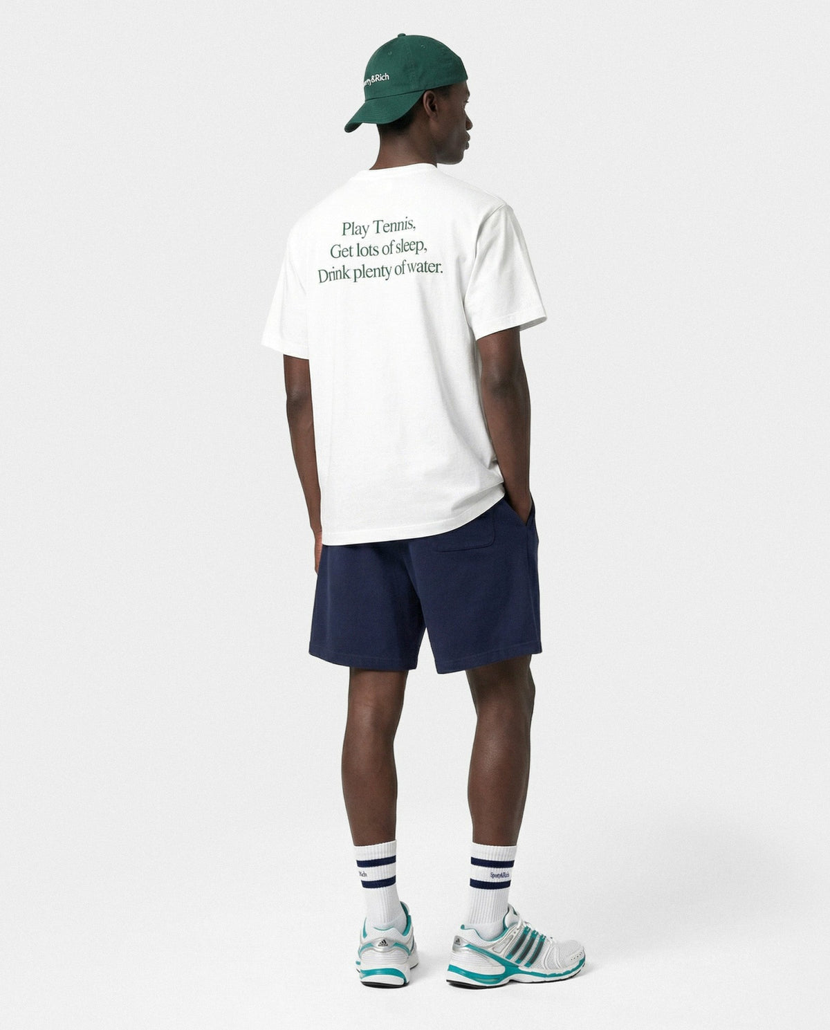 Sporty & Rich Serif Logo Gym Short - Navy/White