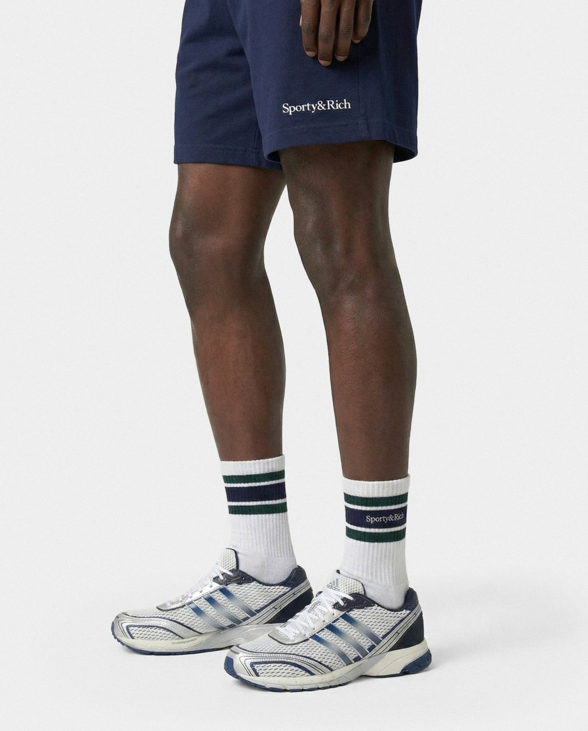Sporty & Rich Serif Logo Gym Short - Navy/White