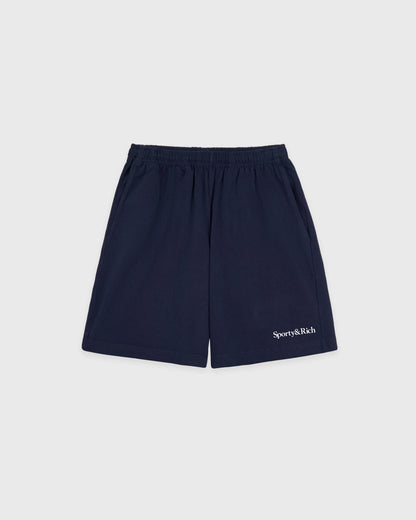 Sporty & Rich Serif Logo Gym Short - Navy/White