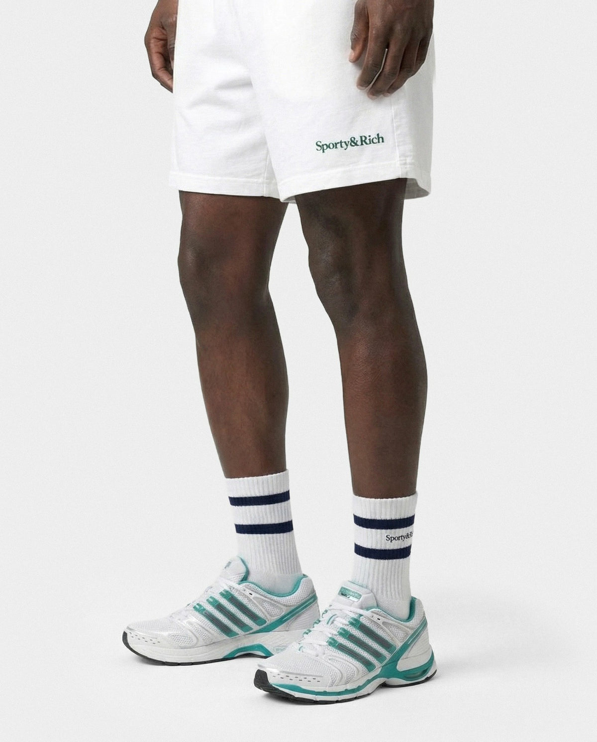 Sporty & Rich Serif Logo Gym Short - White/Forest
