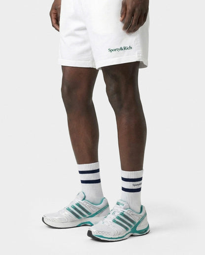 Sporty & Rich Serif Logo Gym Short - White/Forest