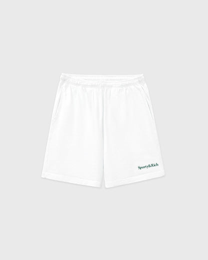 Sporty & Rich Serif Logo Gym Short - White/Forest