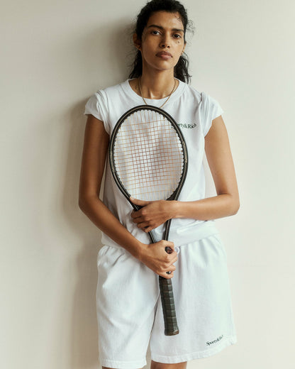 Sporty & Rich Serif Logo Gym Short - White/Forest