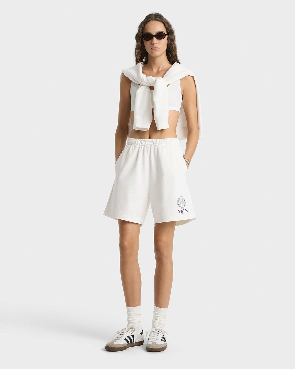 Sporty & Rich Yale Crest Gym Short - White/Navy