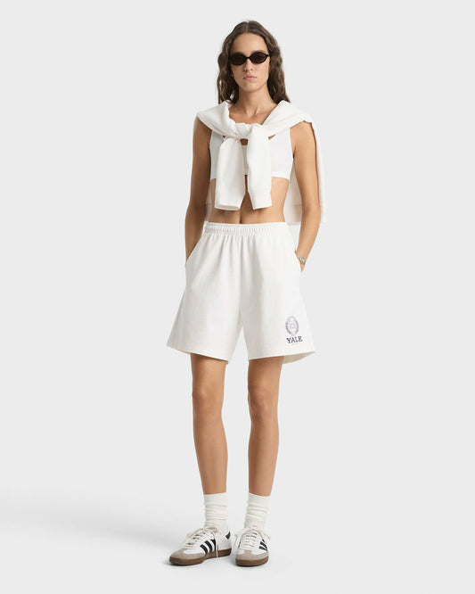 Sporty & Rich Yale Crest Gym Short - White/Navy