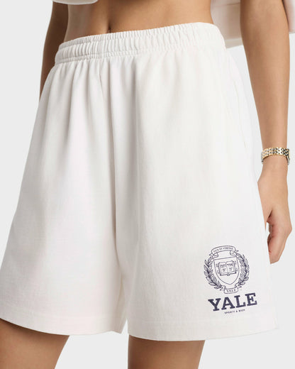 Sporty & Rich Yale Crest Gym Short - White/Navy