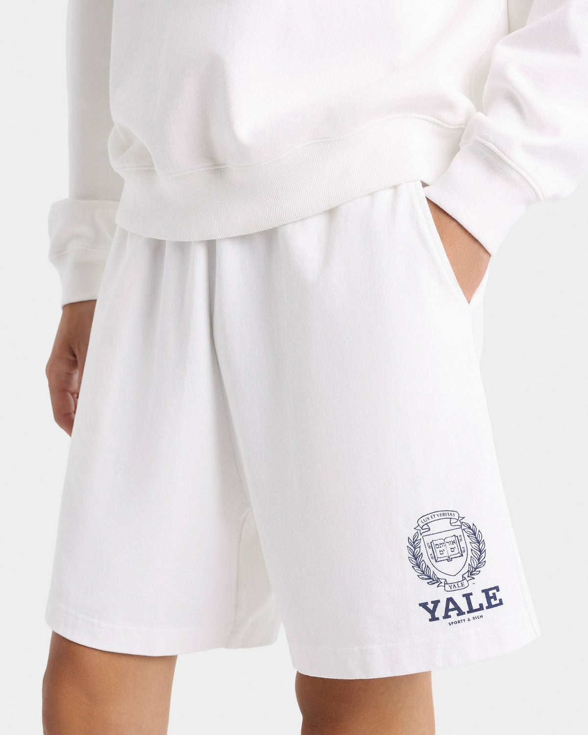 Sporty & Rich Yale Crest Gym Short - White/Navy